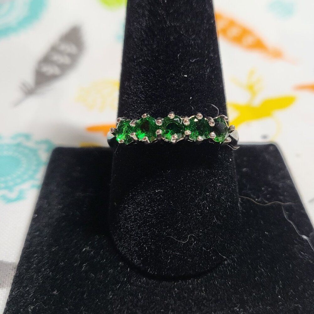 Chrome Diopside 5 Stone Sterling Silver Ring